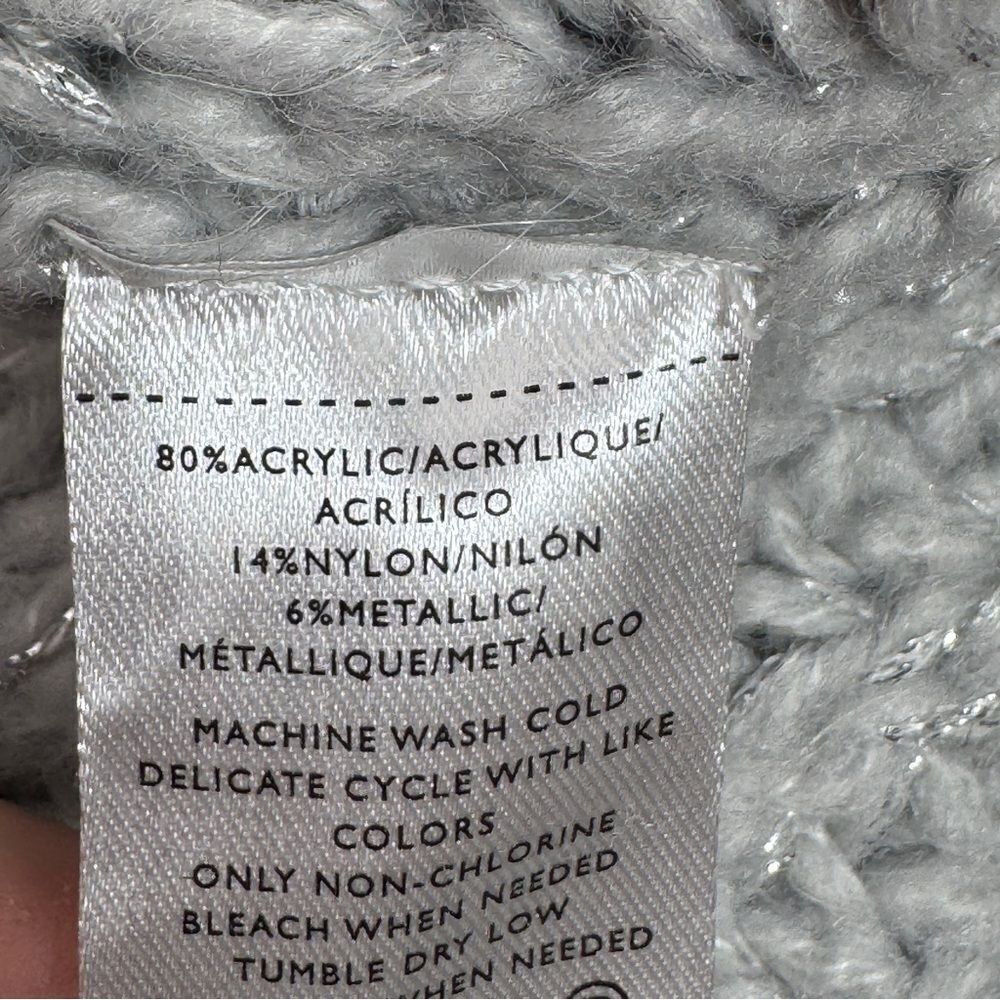 Ann‎ Taylor Metallic Shimmer Mock Neck Chunky Sweater Grey Medium - Picture 12 of 14